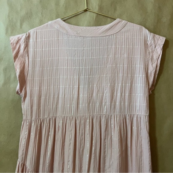 Zara | Asymmetrical Midi Dress Tiered Popover Deep V Neck Pink Metallic Size S - Picture 12 of 14